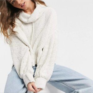 Free People Be Yours Funnel Oversized Chenille Sweater Vanilla Bean NWT